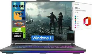 ASUS ROG Strix G18 Gaming Laptop, 18" 2.5K 240Hz, AMD Ryzen 9 8940HX 16 cores Processor, GeForce RTX 5070 8 GB, 64GB DDR5  1TB PCIe SSD, 4-Zone RGB Keyboard, Windows 11 ,Office 2024 License