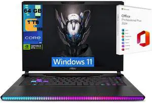 MSI Raider GE68 HX 16 Gaming Laptop, 16" UHD+ 120Hz, Intel core i9-14900HX 24 Cores Processor, RTX 4070 8GB GDDR6, 64GB DDR5  1TB PCIe SSD,RGB Backlit KB, Windows 11 ,Office 2024 License