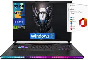 MSI Raider GE68 HX 16 Gaming Laptop, 16" UHD+ 120Hz, Intel core i9-14900HX 24 Cores Processor, RTX 4070 8GB GDDR6, 32GB DDR5  512GB PCIe SSD,RGB Backlit KB, Windows 11 ,Office 2024 License