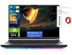ASUS ROG Strix G16 Gaming Laptop, 16" 2.5K 240Hz, Intel Core Ultra 9 275HX 24 cores Processor, NVIDIA GeForce RTX 5070 8 GB, 64GB DDR5  1TB PCIe SSD, Backlit KB, Windows 11 Pro ,Office 2024 License