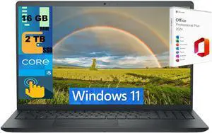 Dell Inspiron 3520 15 Laptop, 15.6" FHD (1920 x 1080) Touchscreen, Intel Core i5-1235U 10 Cores Processor, Intel UHD Graphics, 16GB DDR4  2TB PCIe SSD, Webcam, Windows 11 ,Office 2024 License