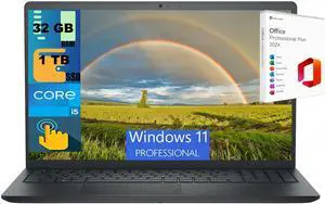 Dell Inspiron 3520 15 Laptop, 15.6" FHD (1920 x 1080) Touchscreen, Intel Core i5-1235U 10 Cores Processor, Intel UHD Graphics, 32GB DDR4  1TB PCIe SSD, Webcam, Windows 11 Pro ,Office 2024 License