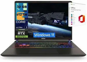MSI Vector 16 Gaming Laptop, 16" WQXGA 240Hz, Intel Core Ultra 7 255HX 20 Cores Processor, GeForce RTX 5070 Ti 12GB Graphic, 32GB DDR5 512GB PCIe SSD, RGB Backlit, Windows 11 ,Office 2024 License MSI Vector 16 Gaming Laptop, 16" WQXGA 240Hz, Intel Core Ultra 7 255HX 20 Cores Processor, GeForce RTX 5070 Ti 12GB Graphic, 32GB DDR5 512GB PCIe SSD, RGB Backlit, Windows 11 ,Office 2024 License