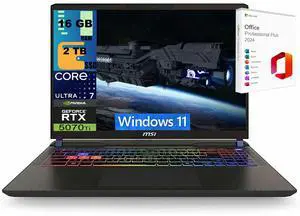 MSI Vector 16 Gaming Laptop, 16" WQXGA 240Hz, Intel Core Ultra 7 255HX 20 Cores Processor, GeForce RTX 5070 Ti 12GB Graphic, 16GB DDR5 2TB PCIe SSD, RGB Backlit, Windows 11 ,Office 2024 License MSI Vector 16 Gaming Laptop, 16" WQXGA 240Hz, Intel Core Ultra 7 255HX 20 Cores Processor, GeForce RTX 5070 Ti 12GB Graphic, 16GB DDR5 2TB PCIe SSD, RGB Backlit, Windows 11 ,Office 2024 License