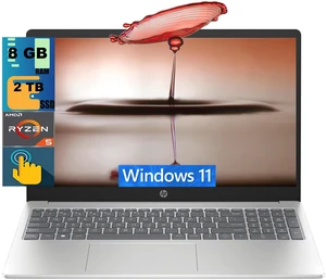 HP 15 Laptop, 15.6" HD (1366 x 768) Touchscreen, AMD Ryzen 5 7520U 4 Cores Processor, AMD Radeon Graphics, 8GB DDR5 2TB PCIe SSD, Bluetooth, Wi-Fi, Windows 11 Home HP 15 Laptop, 15.6" HD (1366 x 768) Touchscreen, AMD Ryzen 5 7520U 4 Cores Processor, AMD Radeon Graphics, 8GB DDR5 2TB PCIe SSD, Bluetooth, Wi-Fi, Windows 11 Home