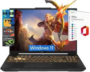 ASUS TUF A16 Gaming Laptop, 16" WUXGA (1920 x 1200) 144Hz, AMD Ryzen 7 170 8-Core Processor, NVIDIA GeForce RTX 4050 6GB GDDR6, 64GB DDR5 1 TB PCIe SSD, Wi-Fi 6, Windows 11, Office 2021 License ASUS TUF A16 Gaming Laptop, 16" WUXGA (1920 x 1200) 144Hz, AMD Ryzen 7 170 8-Core Processor, NVIDIA GeForce RTX 4050 6GB GDDR6, 64GB DDR5 1 TB PCIe SSD, Wi-Fi 6, Windows 11, Office 2021 License