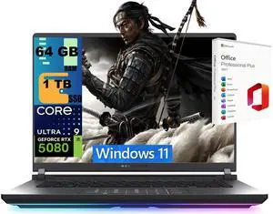 ASUS ROG Strix G16 Gaming Laptop, 16" 2.5K 240Hz, Intel Core Ultra 9 275HX 24 cores Processor, NVIDIA GeForce RTX 5080 16GB GDDR7, 64GB DDR5 1 TB PCIe SSD, Wi-Fi 7, Windows 11, Office 2021 License ASUS ROG Strix G16 Gaming Laptop, 16" 2.5K 240Hz, Intel Core Ultra 9 275HX 24 cores Processor, NVIDIA GeForce RTX 5080 16GB GDDR7, 64GB DDR5 1 TB PCIe SSD, Wi-Fi 7, Windows 11, Office 2021 License