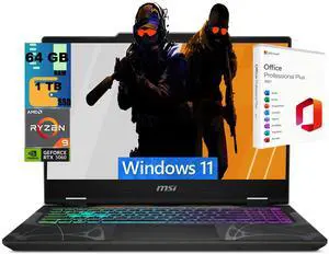 MSI Cyborg A15 Gaming Laptop, 15.6" FHD 144Hz, AMD Ryzen 9 270 8 Cores Processor, NVIDIA GeForce RTX 5060 8GB GDDR7, 64GB DDR5 1 TB PCIe SSD, Wi-Fi 6E, Windows 11, Office 2021 License MSI Cyborg A15 Gaming Laptop, 15.6" FHD 144Hz, AMD Ryzen 9 270 8 Cores Processor, NVIDIA GeForce RTX 5060 8GB GDDR7, 64GB DDR5 1 TB PCIe SSD, Wi-Fi 6E, Windows 11, Office 2021 License