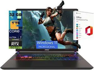 MSI Vector 16 Gaming Laptop, 16" WQXGA 240Hz, Intel Core Ultra 7 255HX 20 Cores, GeForce RTX 5070 Ti 12GB GDDR7, 32GB DDR5 1 TB PCIe SSD, 24 Zone RGB, Windows 11 Pro, Office 2021 License MSI Vector 16 Gaming Laptop, 16" WQXGA 240Hz, Intel Core Ultra 7 255HX 20 Cores, GeForce RTX 5070 Ti 12GB GDDR7, 32GB DDR5 1 TB PCIe SSD, 24 Zone RGB, Windows 11 Pro, Office 2021 License