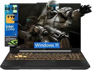 ASUS TUF F16 Gaming Laptop, 16" FHD+ 144Hz, Intel Core 5 210H 8 Cores Processor, NVIDIA GeForce RTX 4050 6GB GDDR6 Graphics, 64GB DDR5 1 TB PCIe SSD, RGB Backlit KB, Windows 11 ASUS TUF F16 Gaming Laptop, 16" FHD+ 144Hz, Intel Core 5 210H 8 Cores Processor, NVIDIA GeForce RTX 4050 6GB GDDR6 Graphics, 64GB DDR5 1 TB PCIe SSD, RGB Backlit KB, Windows 11