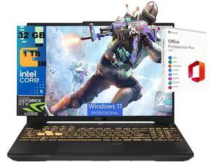 ASUS TUF F16 Gaming Laptop, 16" FHD+ 144Hz, Intel Core 5 210H 8 Cores Processor, GeForce RTX 4050 6GB GDDR6 Graphics, 32GB DDR5 1 TB PCIe SSD, RGB Backlit KB, Windows 11 Pro, Office 2021 License ASUS TUF F16 Gaming Laptop, 16" FHD+ 144Hz, Intel Core 5 210H 8 Cores Processor, GeForce RTX 4050 6GB GDDR6 Graphics, 32GB DDR5 1 TB PCIe SSD, RGB Backlit KB, Windows 11 Pro, Office 2021 License