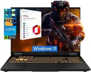 ASUS TUF F16 Gaming Laptop, 16" FHD+ 165Hz, Intel Core i5-13450HX Processor, NVIDIA GeForce RTX 5050 8GB GDDR6, 32GB DDR5 512GB PCIe SSD, Wi-Fi 6E, Windows 11, Office 2021 License ASUS TUF F16 Gaming Laptop, 16" FHD+ 165Hz, Intel Core i5-13450HX Processor, NVIDIA GeForce RTX 5050 8GB GDDR6, 32GB DDR5 512GB PCIe SSD, Wi-Fi 6E, Windows 11, Office 2021 License