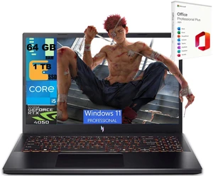 Acer Nitro V 15 Gaming Laptop, 15.6" FHD 165Hz Display, Intel Core i5-13420H 8 cores Processor, GeForce RTX 4050 6 GB, 64GB DDR5 1 TB PCIe SSD, Wi-Fi 6, Windows 11 Pro, Office 2021 License Acer Nitro V 15 Gaming Laptop, 15.6" FHD 165Hz Display, Intel Core i5-13420H 8 cores Processor, GeForce RTX 4050 6 GB, 64GB DDR5 1 TB PCIe SSD, Wi-Fi 6, Windows 11 Pro, Office 2021 License