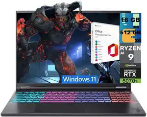 Acer Nitro 16S Gaming Laptop, 16" WQXGA 180Hz Display, AMD Ryzen AI 9 365 10-Cores Processor, NVIDIA GeForce RTX 5070 Ti 12 GB GDDR7, 16GB DDR5 512GB PCIe SSD, Windows 11, Office 2021 License Acer Nitro 16S Gaming Laptop, 16" WQXGA 180Hz Display, AMD Ryzen AI 9 365 10-Cores Processor, NVIDIA GeForce RTX 5070 Ti 12 GB GDDR7, 16GB DDR5 512GB PCIe SSD, Windows 11, Office 2021 License
