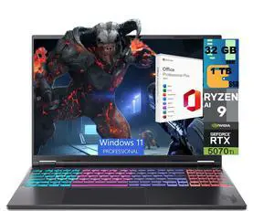 Acer Nitro 16S Gaming Laptop, 16" WQXGA 180Hz Display, AMD Ryzen AI 9 365 10-Cores Processor, NVIDIA GeForce RTX 5070 Ti 12 GB GDDR7, 32GB DDR5 1 TB PCIe SSD, Windows 11 Pro, Office 2021 License Acer Nitro 16S Gaming Laptop, 16" WQXGA 180Hz Display, AMD Ryzen AI 9 365 10-Cores Processor, NVIDIA GeForce RTX 5070 Ti 12 GB GDDR7, 32GB DDR5 1 TB PCIe SSD, Windows 11 Pro, Office 2021 License
