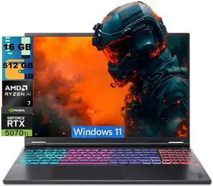 Acer Nitro V 16S Gaming Laptop, 16" WQXGA 180Hz Display, AMD Ryzen AI 7 350 8 cores Processor, NVIDIA GeForce RTX 5070 Ti 12 GB GDDR7, 16GB DDR5 512GB PCIe SSD, Wi-Fi 6E, Windows 11 Acer Nitro V 16S Gaming Laptop, 16" WQXGA 180Hz Display, AMD Ryzen AI 7 350 8 cores Processor, NVIDIA GeForce RTX 5070 Ti 12 GB GDDR7, 16GB DDR5 512GB PCIe SSD, Wi-Fi 6E, Windows 11