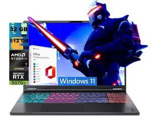 Acer Nitro V 16S Gaming Laptop, 16" WQXGA 180Hz Display, AMD Ryzen AI 7 350 8 cores Processor, NVIDIA GeForce RTX 5070 Ti 12 GB GDDR7, 32GB DDR5 512GB PCIe SSD, Windows 11, Office 2021 License Acer Nitro V 16S Gaming Laptop, 16" WQXGA 180Hz Display, AMD Ryzen AI 7 350 8 cores Processor, NVIDIA GeForce RTX 5070 Ti 12 GB GDDR7, 32GB DDR5 512GB PCIe SSD, Windows 11, Office 2021 License