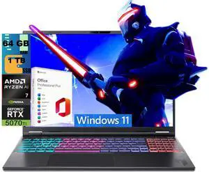 Acer Nitro V 16S Gaming Laptop, 16" WQXGA 180Hz Display, AMD Ryzen AI 7 350 8 cores Processor, NVIDIA GeForce RTX 5070 Ti 12 GB GDDR7, 64GB DDR5 1 TB PCIe SSD, Windows 11, Office 2021 License Acer Nitro V 16S Gaming Laptop, 16" WQXGA 180Hz Display, AMD Ryzen AI 7 350 8 cores Processor, NVIDIA GeForce RTX 5070 Ti 12 GB GDDR7, 64GB DDR5 1 TB PCIe SSD, Windows 11, Office 2021 License