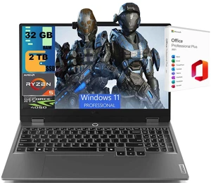 Lenovo LOQ 15 Gaming Laptop, 15.6" 144Hz FHD Display, AMD Ryzen 5 7235HS 4 Cores Processor, RTX 4050 6GB GDDR6, 32GB DDR5  2 TB PCIe SSD, Wi-Fi 6, Backlit KB, Windows 11 Pro, Office 2021 License