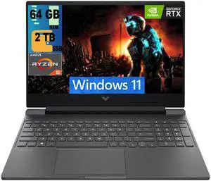 HP Victus 15 Gaming Laptop, 15.6" FHD 144Hz Display, AMD Ryzen 5 7535HS 6 cores Processor, NVIDIA GeForce RTX 2050 4GB GDDR6, 64GB DDR5  2TB PCIe SSD, Backlit Keyboard, Wi-Fi 6, Windows 11