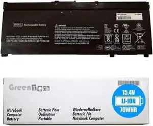 GreenTech SR04XL Replacement Battery for HP Omen 15-CE, Omen 15-DC, Zbook 15v G5, Pavilion Power Laptop 15-CB - GreenTech 15.4V 70Whr 4 Cell Battery 917724-855