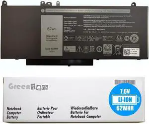 GreenTech R0TMP Replacement Battery for Dell Latitude E5450, Latitude E5550 - GreenTech 7.6V 62Whr 4 Cell Battery FDX8T WTG3T G5M10