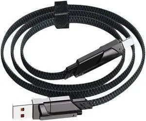 GREENTECH 4-IN-1 CABLE USB-C (6FT) 100W USB-C CHARGER CABLE WITH HOOK LOOP FASTENER COMPATIBLE WITH MACBOOK, IPAD, IPHONE, GALAXY, SWITCH (BLACK VERSION) 6 ft.