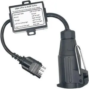 CARROFIX USA 4-Way Flat Plug to European 13-Pin Connector 4 to 13 Trailer Light Converter