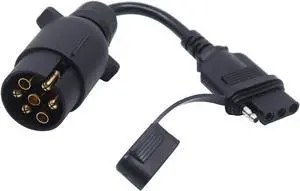 CARROFIX European Style Vehicle-end 7 Way Round Pin Outlet to American Style Trailer 4 Way Flat Connector