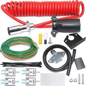 CARROFIX Universal 7 Pin to 6 Pin Wire RV Towed Vehicle Wiring Kit 8FT Coiled Cord Cable Trailer Harness Wiring Connector