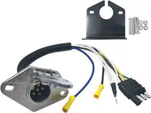 CARROFIX 4 Way Flat to 6 Pole Round Trailer Wiring Adapter Quick-Connect 6 Way Connector with Mounting Bracket