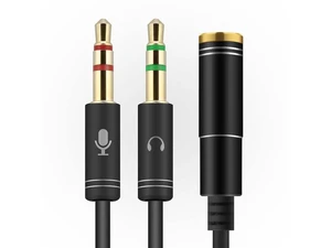 (2 Pack) 3.5mm 4 Pin Female to 2x3.5mm 3 Pin Male Headphone Converter Head Audio Splitter Y Adapter Cable, 0.3M 1FT (Black)