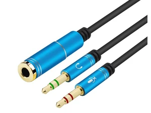 (2 Pack) 3.5mm 4 Pin Female to 2x3.5mm 3 Pin Male Headphone Converter Head Audio Splitter Y Adapter Cable, 0.3M 1FT (Blue) (2 Pack) 3.5mm 4 Pin Female to 2x3.5mm 3 Pin Male Headphone Converter Head Audio Splitter Y Adapter Cable, 0.3M 1FT (Blue)