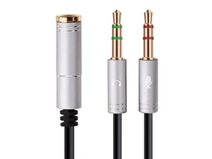 (2 Pack) 3.5mm 4 Pin Female to 2x3.5mm 3 Pin Male Headphone Converter Head Audio Splitter Y Adapter Cable, 0.3M 1FT (Gray)