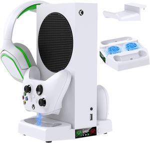 Cooling Stand with Headset Holder Compatible with Xbox Series S Accessories Cooling Fan Charging Station Dock with Controller Charger and Cooler System  White