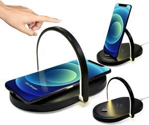 Night Light with Wireless Charger Bedside Lamp with 15W Fast Charging Station Phone Stand Wireless Charging Lamps with Touch Control 3 Brightness Levels for Bedside Home Office
