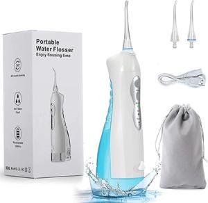 Water Flosser - NBGRLVS 300ML Cordless Water Dental Flosser for Teeth, Portable Dental Oral Irrigator with 3 Mode, IPX7 Waterproof Rechargeable Teeth Cleaner with 2 Tips for Home and Travel (White)