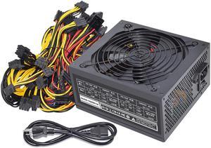 ATX 1600W Power Supply, 110V-240V PSU Support 6 GPU Mining Rig with US Plug Adapter Cable, Video Card Power Supply with Auto-Thermally Controlled Fan Fits for BTC ETC ETH