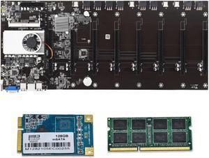 Mining Motherboard 8 GPU DDR3 Memory BTC-T37 PCIe 16X Miner Video Card Slot, Graphics Motherboard CPU 8GB RAM 128G SSD for ETH BTC ATX Mining