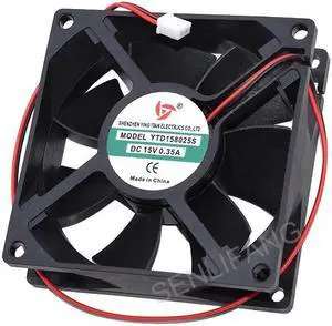 Brand New YTD158025S DC 15V 0.35A 80x80x25mm 2-Wire Square Cooling Fan