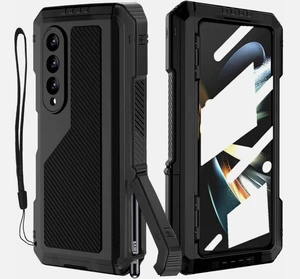 Samsung Galaxy Z Fold 8 Military Grade Protection Metal Silicone Cell Phone Case with S Pen Holder, Kickstand Samsung Galaxy Z Fold 8 Military Grade Protection Metal Silicone Cell Phone Case with S Pen Holder, Kickstand