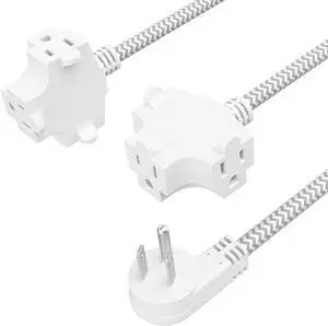 Oviitech 3 outlet extension cord Power Strip, 8 Ft extension cord, Use in Office, Travel or Home,13A/125V/1625W,Black and white braided thread,2 Pack