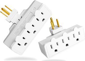 3 Outlet Swivel Wall Adapter, Grounded 180 Degree Electrical Plug Adapter, 3-Prong Outlet Tap, UL Listed, White, 2 PACK