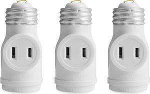 2 Outlet Light Socket to Plug Adapter, Electrical Screw in Light Bulb Socket Outlet Adapter, Lamp Holder, Dual Polarized E26 ETL, White (3PACK)