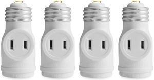 2 Outlet Light Socket to Plug Adapter, Electrical Screw in Light Bulb Socket Outlet Adapter, Lamp Holder, Dual Polarized E26 ETL, White (4PACK)