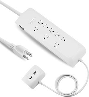 8 Outlet Surge Protector Power Strip with2 USB Charging Ports (2.4A), 6 + 4 FT Extension Cord with Straight Plug, 2400 Joules Overload Portection,Wall Mountable, ETL Listed, White