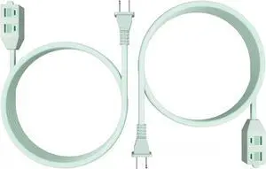 Oviitech 2 Prong outlet Power Strip, 3 outlet, 8 Ft Extension Cord With Child Safety Slide Outlet Covers,Use in Indoor Rated, Home,Office or Kitchen,Mint Green,2 Pack.