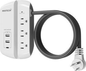 OviiTech Power Strip With USB-C,Surge Protector Power Strip,3 AC Outlets with 2 Smart USB Charging Ports(2A) and 1 Type-C Charging Ports (5A), 6 Foot Heavy Duty Extension Power Cord,With Phone Holder