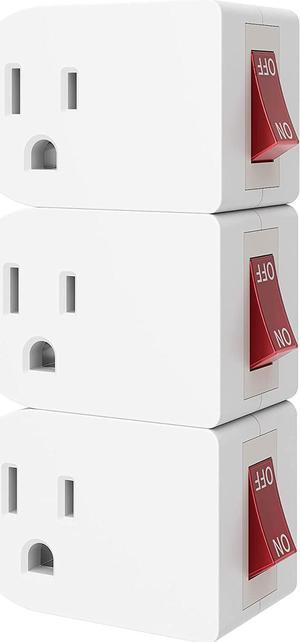 oviitech 3 Pack Grounded Outlet Wall Tap Adapter with On/Off Power Switch,Single Outlet with Switch in White
