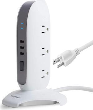 Oviitech Surge Protector Power Strip Tower 5 AC Outlets with 3 USB Charging Ports(3.1A Total), 4 Feet Cord Wire Extension,White and Gray, ETL Listed